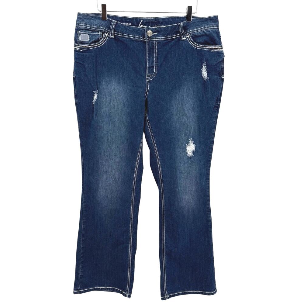Lane Bryant Plus Size 18 Slim Boot Jeans Flap Pockets Distressed Stretch Bootcut